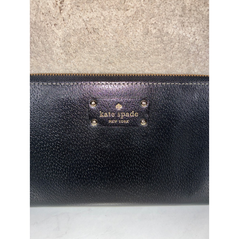 Kate Spade Black Travel Wallet -‎ Large- Pebbled Leather Zip Around Organizer